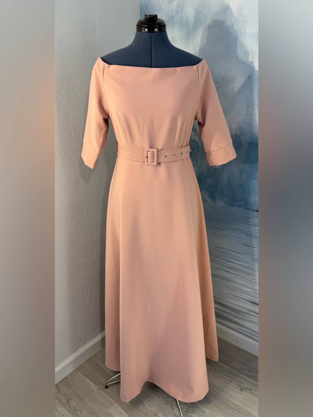 Women's Blush Belted Maxi Dress with Square Neck #397